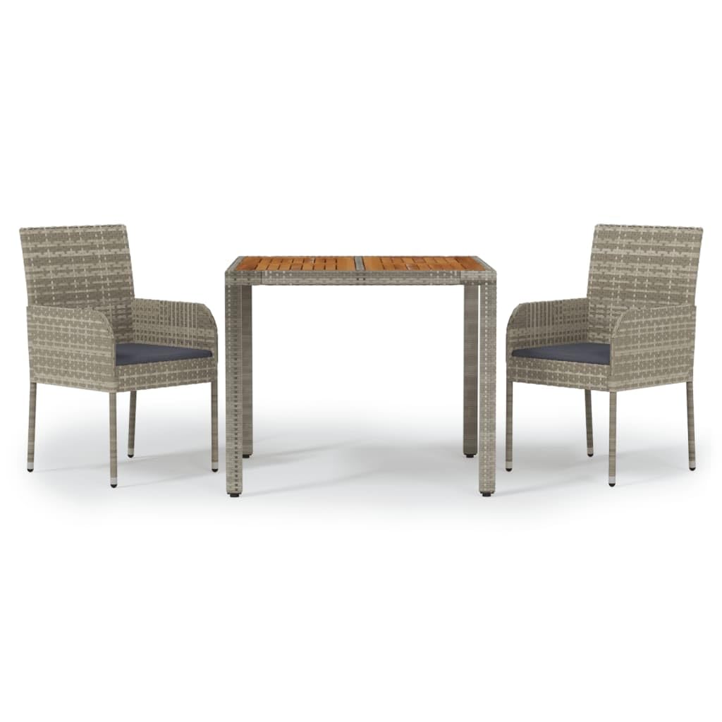 vidaXL Patio Dining Set - Modern 3 Piece Outdoor Furniture with Cushions, Gray Poly Rattan Construction, Versatile Modular Desig