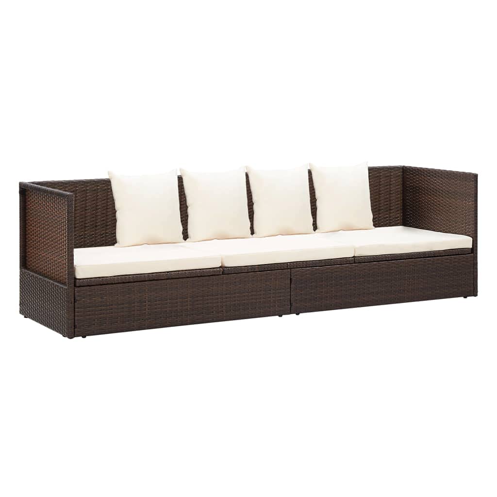 vidaXL Patio Couch, Sunlounger with Cushion, Sunbed with Adjustable Backrest and Footrest, Patio Wicker Furniture for Porch, Poly Rattan Brown