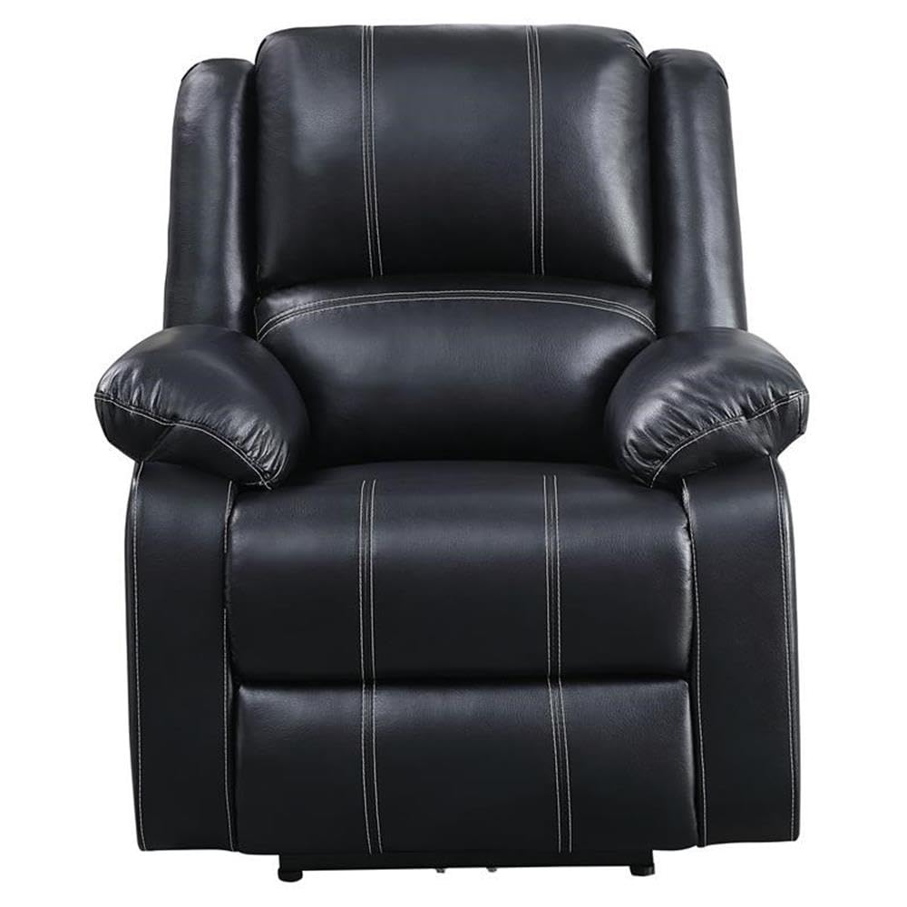 Acme Zuriel Faux Leather Power Recliner With Pillow Top Armrest In Black