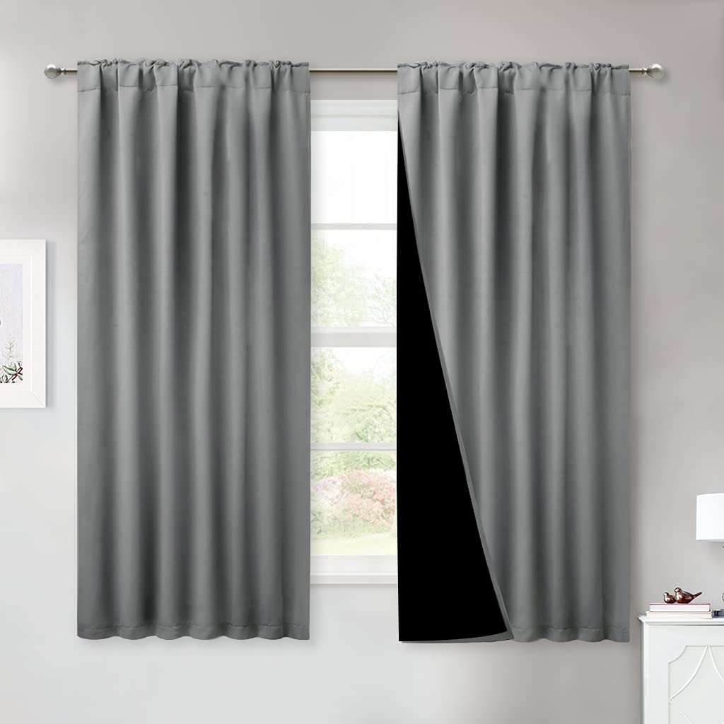 Nicetown 100% Blackout Curtains With Black Liners, Rod Pocket & Back Tab Thermal Insulated 2-Layer Lined Drapes, Energy Efficien