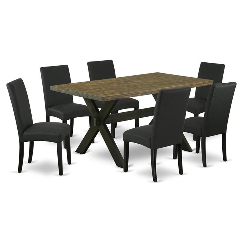 East West Furniture X676Dr124-7 7 Piece Dining Set Consist Of A Rectangle Dining Room Table With X-Legs And 6 Black Color Linen Fabric Upholstered Chairs, 36X60 Inch, Multi-Color