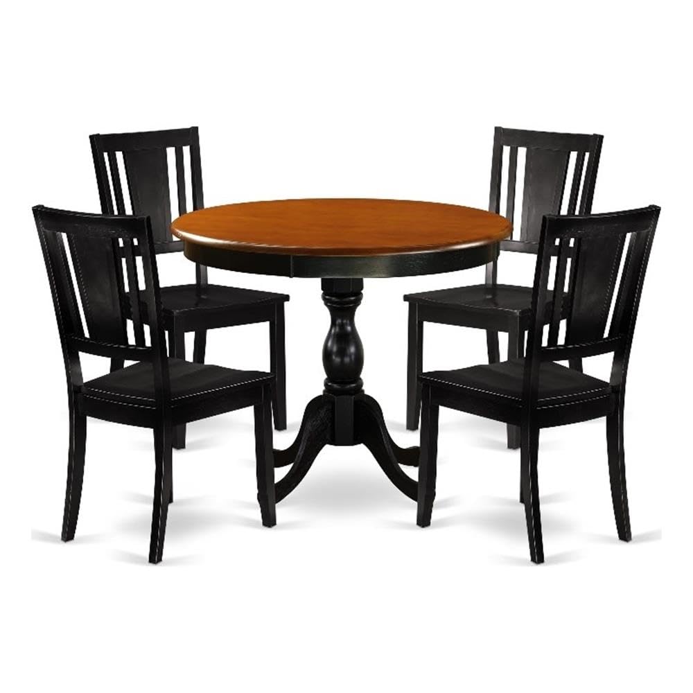 East West Furniture Amdu5-Bch-W 5 Piece Dining Room Table Set Includes A Round Kitchen Table With Pedestal And 4 Dining Chairs, 36X36 Inch, Black & Cherry