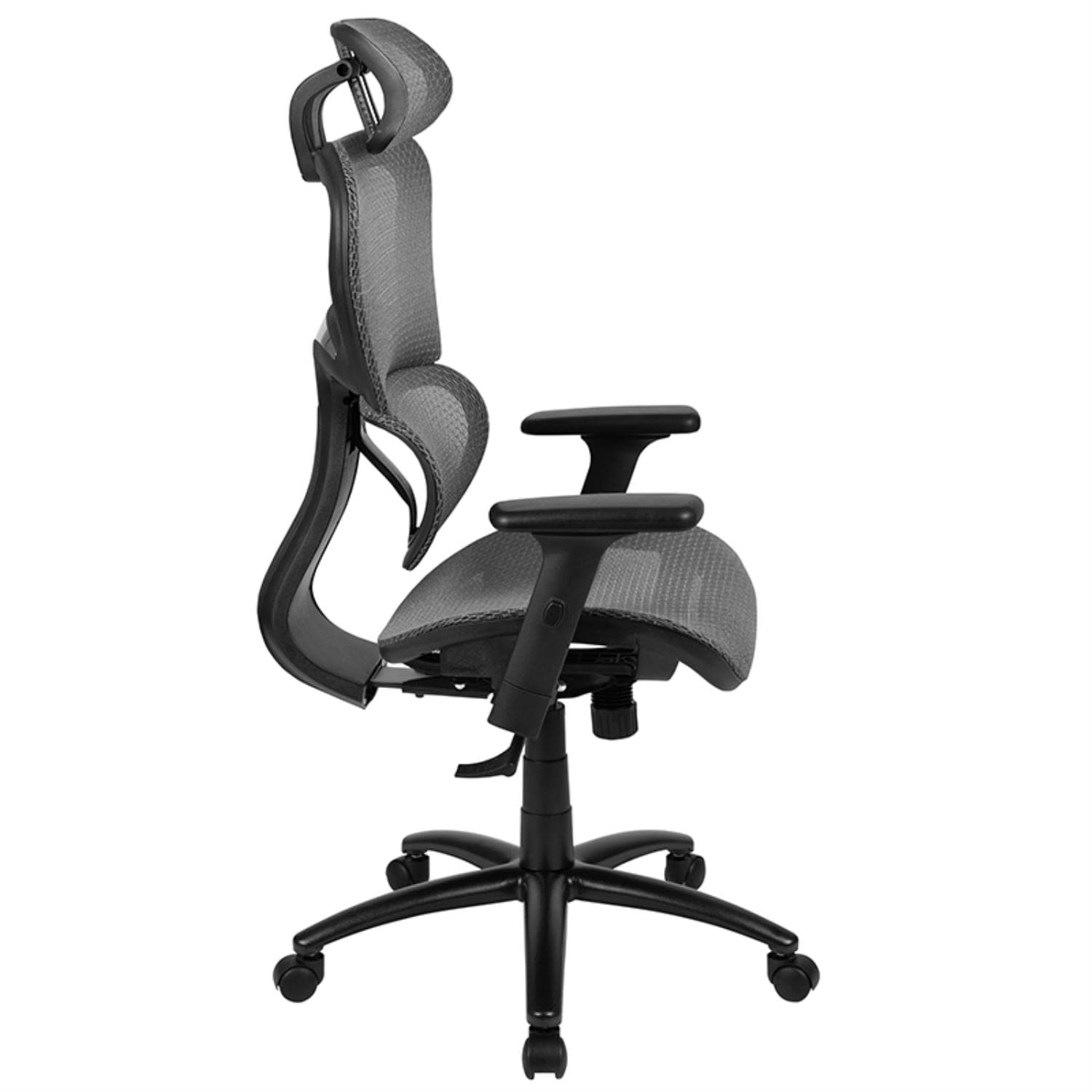 Flash Furniture Lo Ergonomic Mesh Office Chair With 2-To-1 Synchro-Tilt, Adjustable Headrest, Lumbar Support, And Adjustable Pivot Arms In Gray