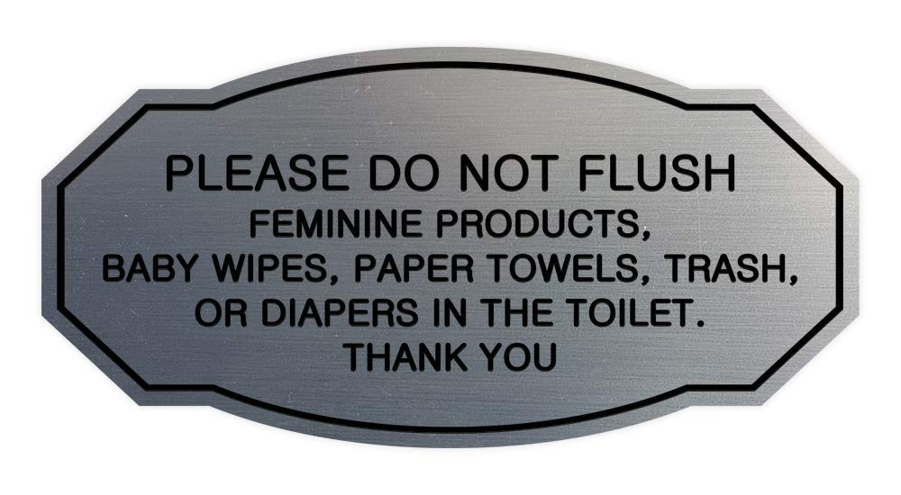 Signs Bylita Victorian Please Do Not Flush Etiquette Sign (Brushed Silver) - Small 1 Pack
