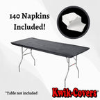 Kwik-Covers Rectangular Plastic Table Covers Bundle Of 10 With One Hundred Forty (140) Ohm Commerce Paper Napkins - Indoor Or Outdoor Fitted Table Covers (Table Not Included) (30X72 10 Pack, Black)
