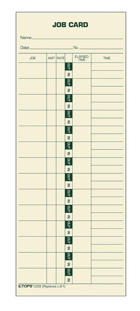 Tops Job Cards (Replaces L-61, 15-800622), 1-Sided, 3-1/2' X 9', Manila, Green Print, 500-Count (1258)