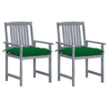 vidaXL Gray Solid Acacia Wood Patio Chairs with Green Cushions - Set of 2, Classic Farmhouse Style, Rustic Garden Furniture, Easy Assembly Required