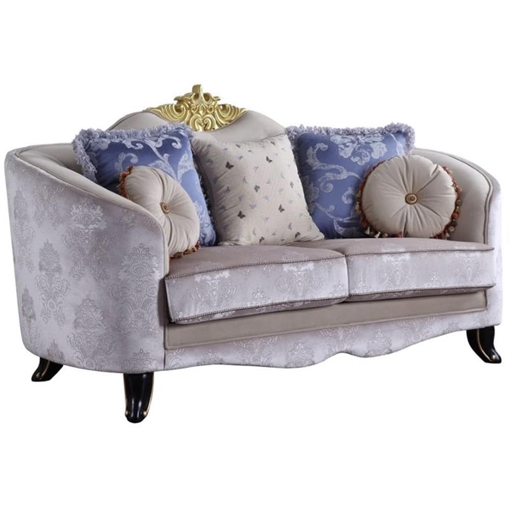Acme Sheridan Loveseat with 5 Pillows in Cream Fabric