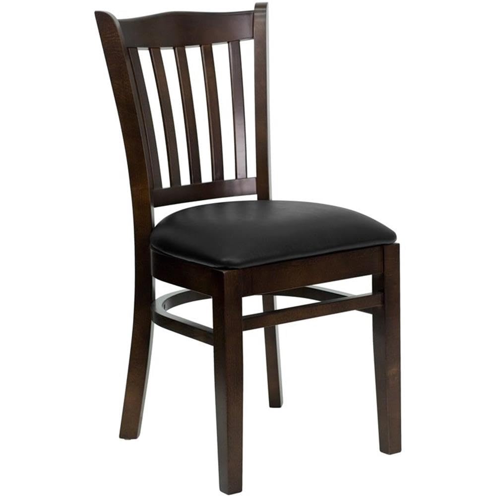 Flash Furniture Hercules Series Vertical Slat Back Walnut Wood Restaurant Chair - Black Vinyl Seat
