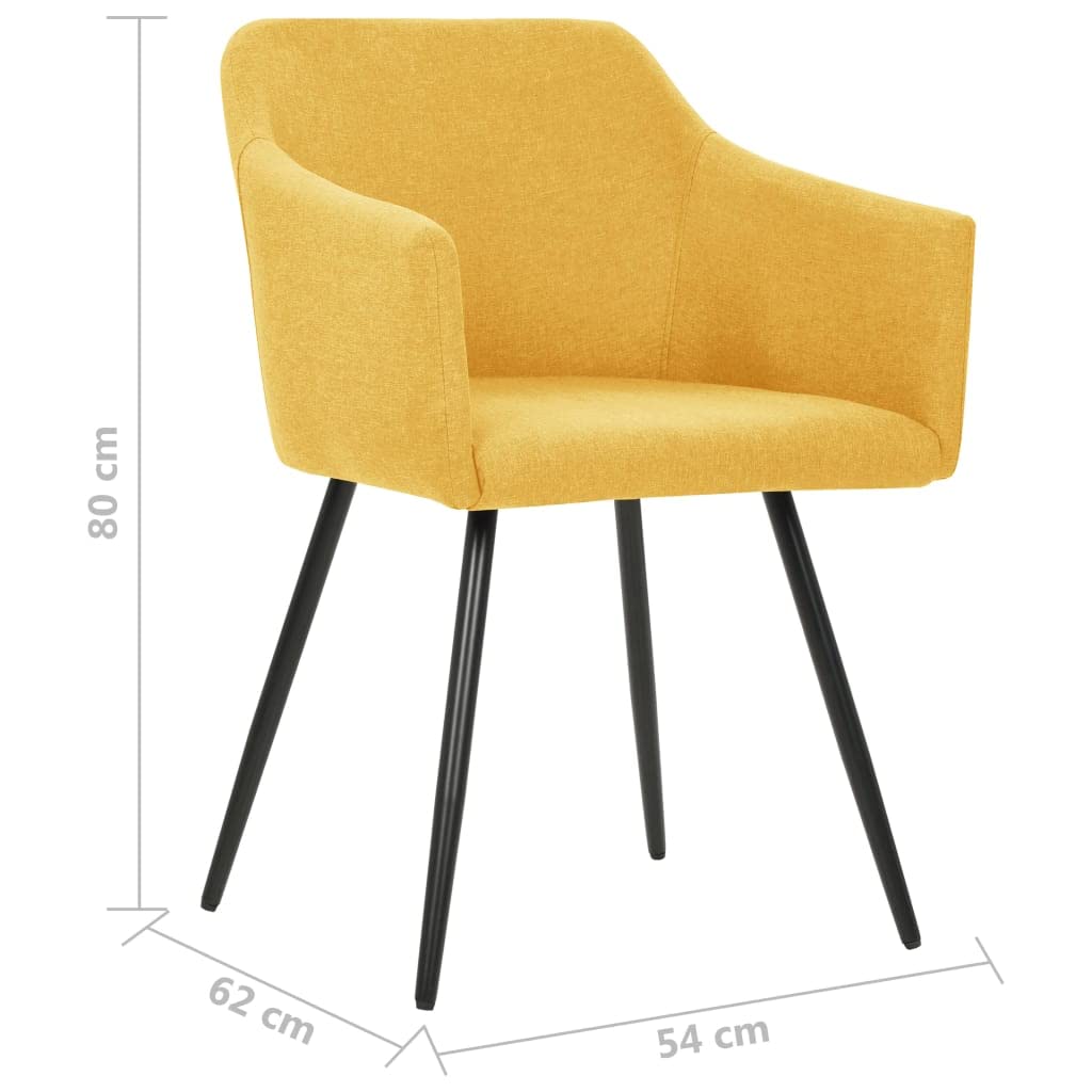 vidaXL Accent Dining Chairs 2-Pack - Yellow Fabric, Metal Legs, Ergonomic, 21.3&quot; x 24.4&quot; x 31.5&quot;