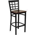 Flash Furniture HERCULES Series Black Window Back Metal Restaurant Barstool - Mahogany Wood Seat