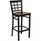 Flash Furniture HERCULES Series Black Window Back Metal Restaurant Barstool - Mahogany Wood Seat