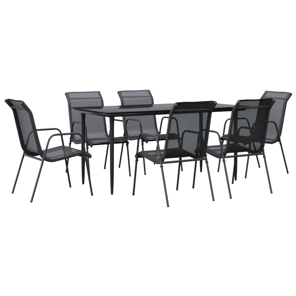 vidaXL 7-Piece Outdoor Dining Set - Black, Steel and Textilene - Weather-Resistant, Lightweight Garden and Patio Furniture Set