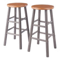Winsome Huxton 2-Piece Counter Stools, 24 in, Teak Seat with Oyster Gray Base, Solid Wood