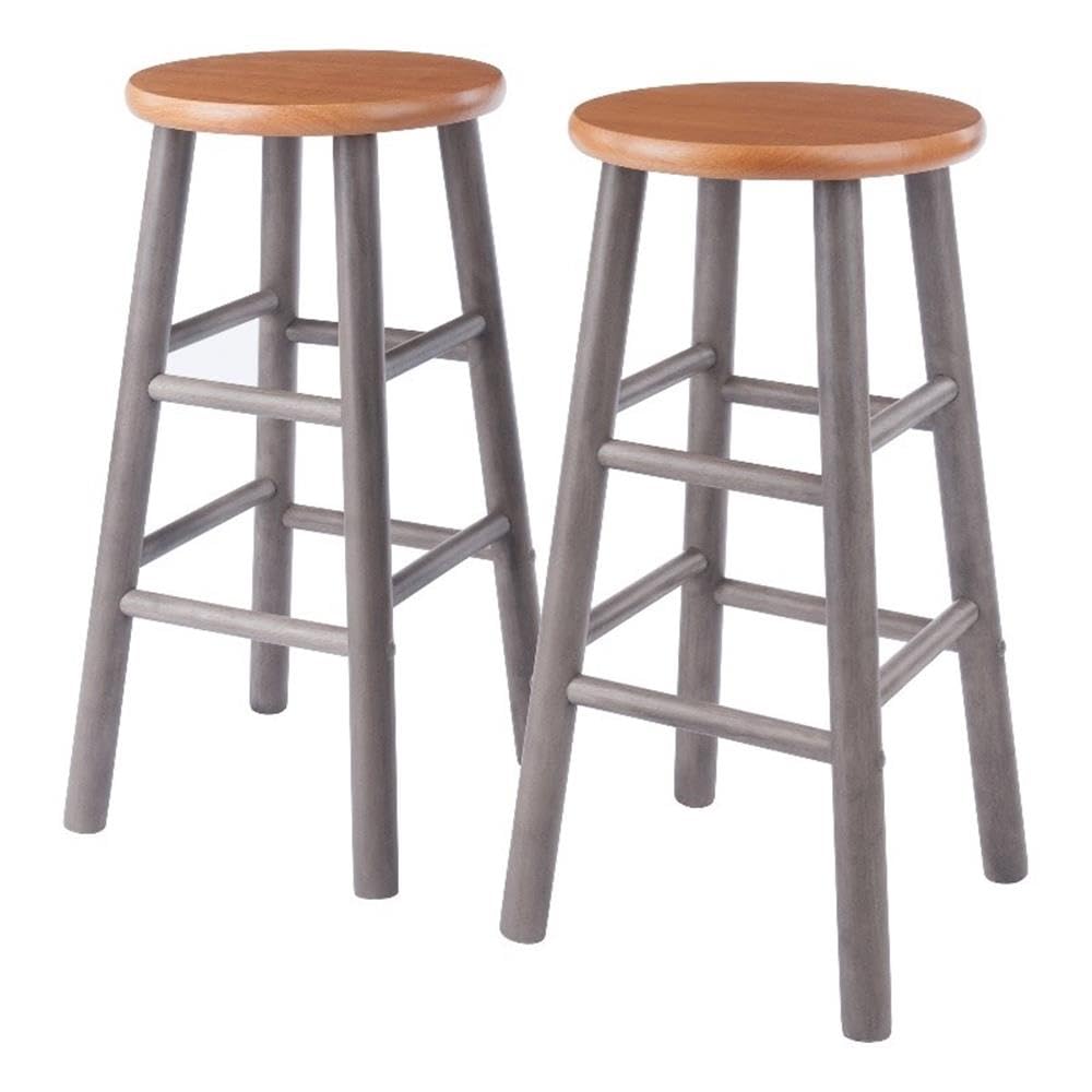 Winsome Huxton 2-Piece Counter Stools, 24 in, Teak Seat with Oyster Gray Base, Solid Wood