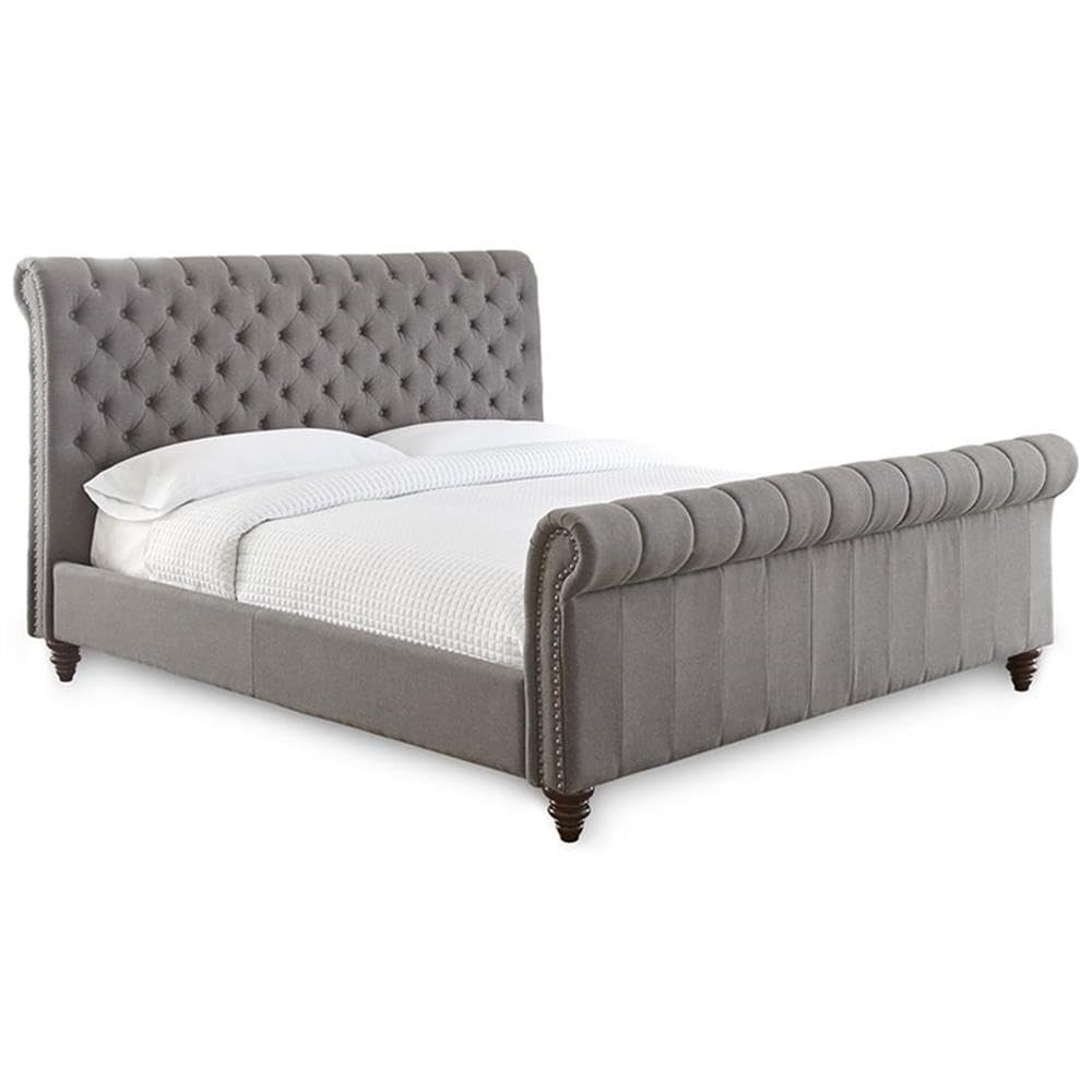 Steve Silver Swanson Tufted King Sleigh Bed in Gray