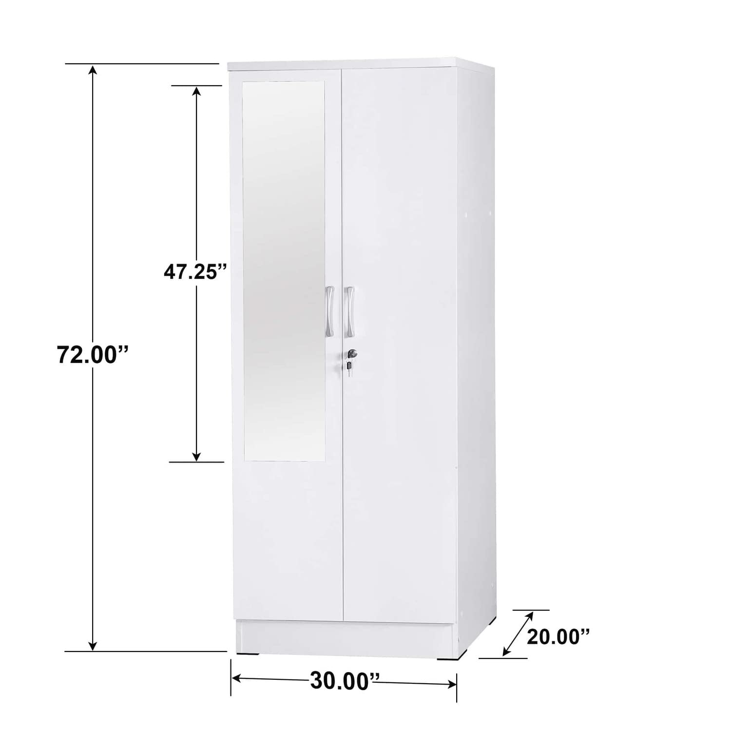 Better Home Products Harmony Two Door Armoire Wardrobe with Mirror in White