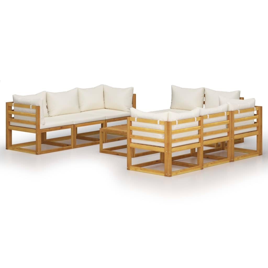 vidaXL Solid Acacia Wood Patio Lounge Set 3 Piece with Cream Cushion - Thumbnail 2