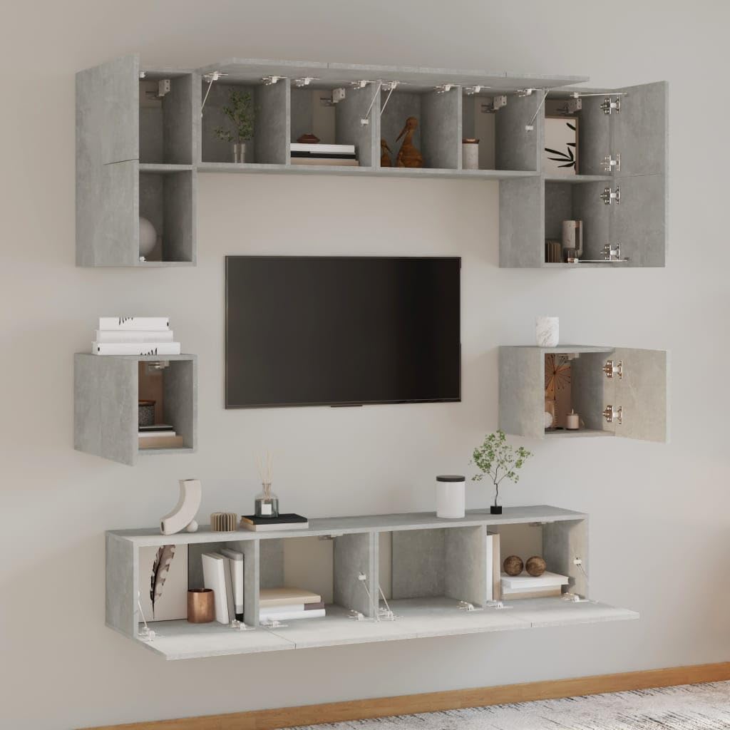 vidaXL 8 Piece TV Cabinet Set Concrete Gray Engineered Wood