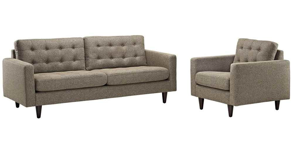 Modway Empress Mid-Century Modern Upholstered Fabric Sofa And Armchair Set In Oatmeal