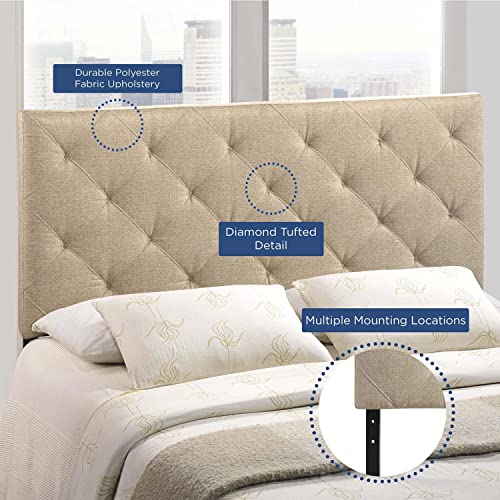 Modway Theodore Tufted Diamond Pattern Linen Fabric Upholstered Queen Headboard in Beige