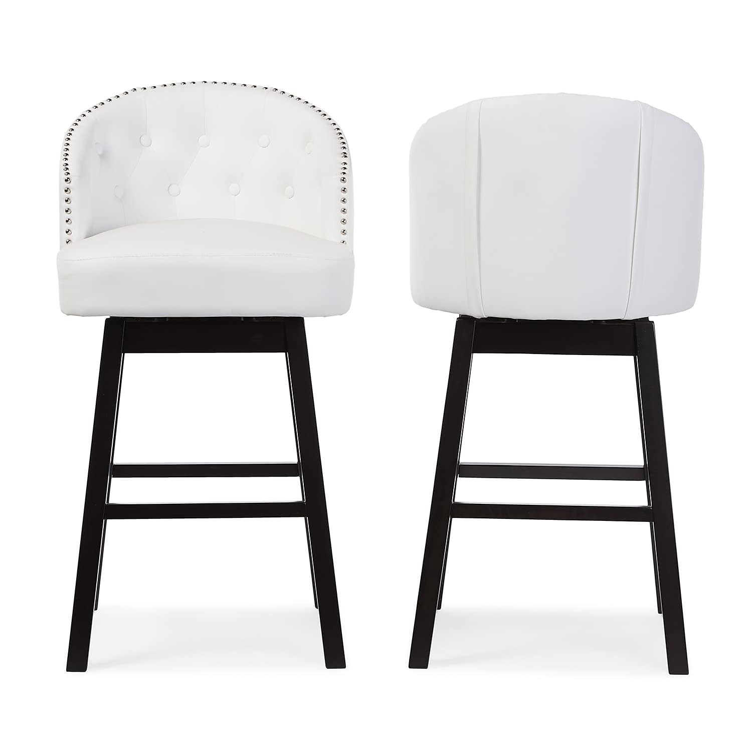 Baxton Studio Avril Modern and Contemporary White Faux Leather Tufted Swivel Barstool with Nail heads Trim