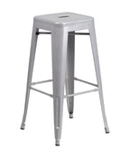 Flash Furniture Stone Commercial Grade 23.75" Square Silver Metal Indoor-Outdoor Bar Table Set with 2 Square Seat Backless Stools