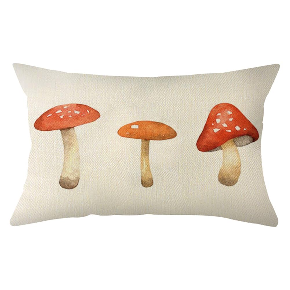 Ogiselestyle Watercolor Mushroom Throw Pillow Cover 12X20 Inch, Seasonal Autumn Thanksgiving Harvest Decoration For Home Sofa Co