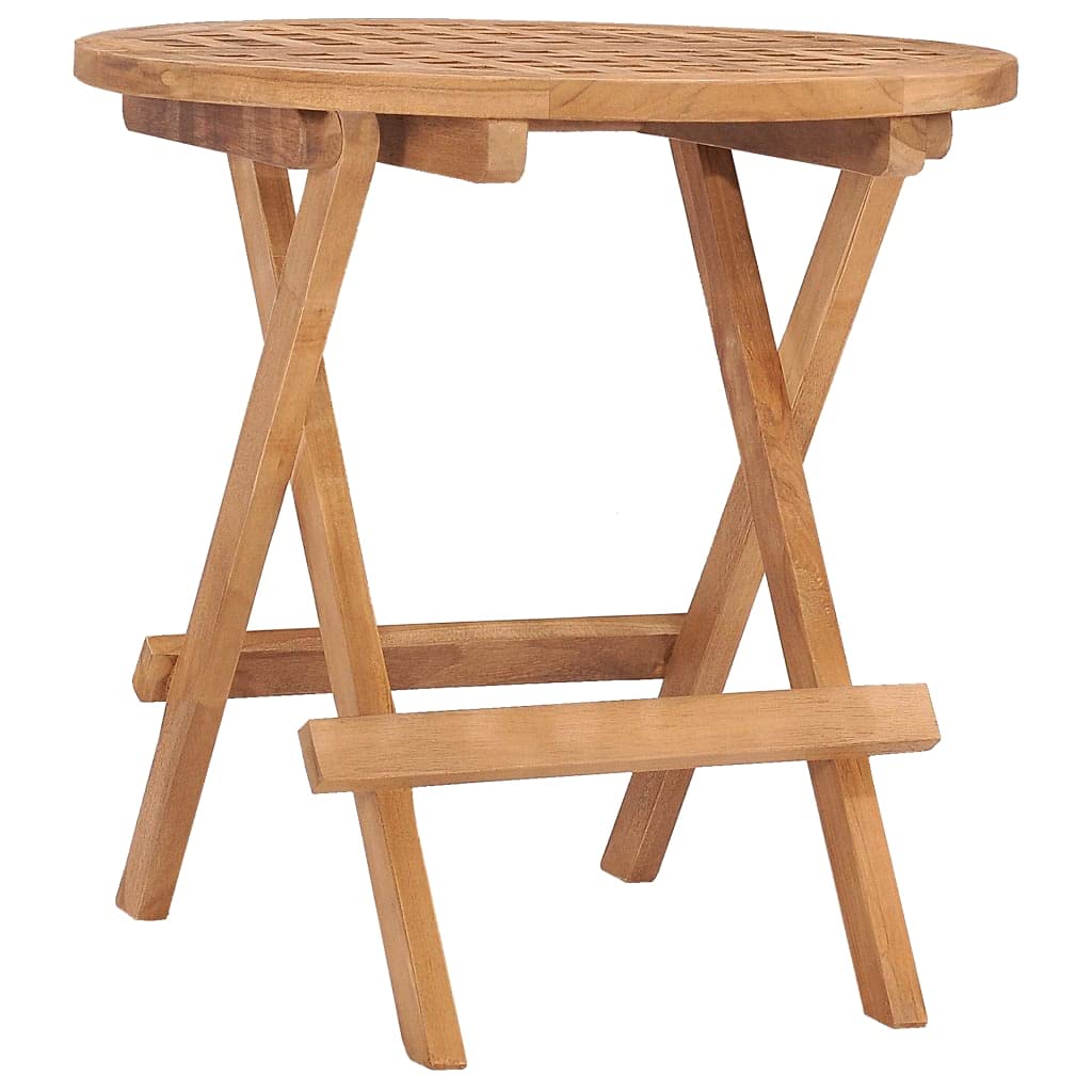 vidaXL Solid Teak Wood Folding Patio Table - Stylish 19.7" Round Table for Outdoor/Indoor Use, Fine Sanded Wood Finish, Space-Saving Design