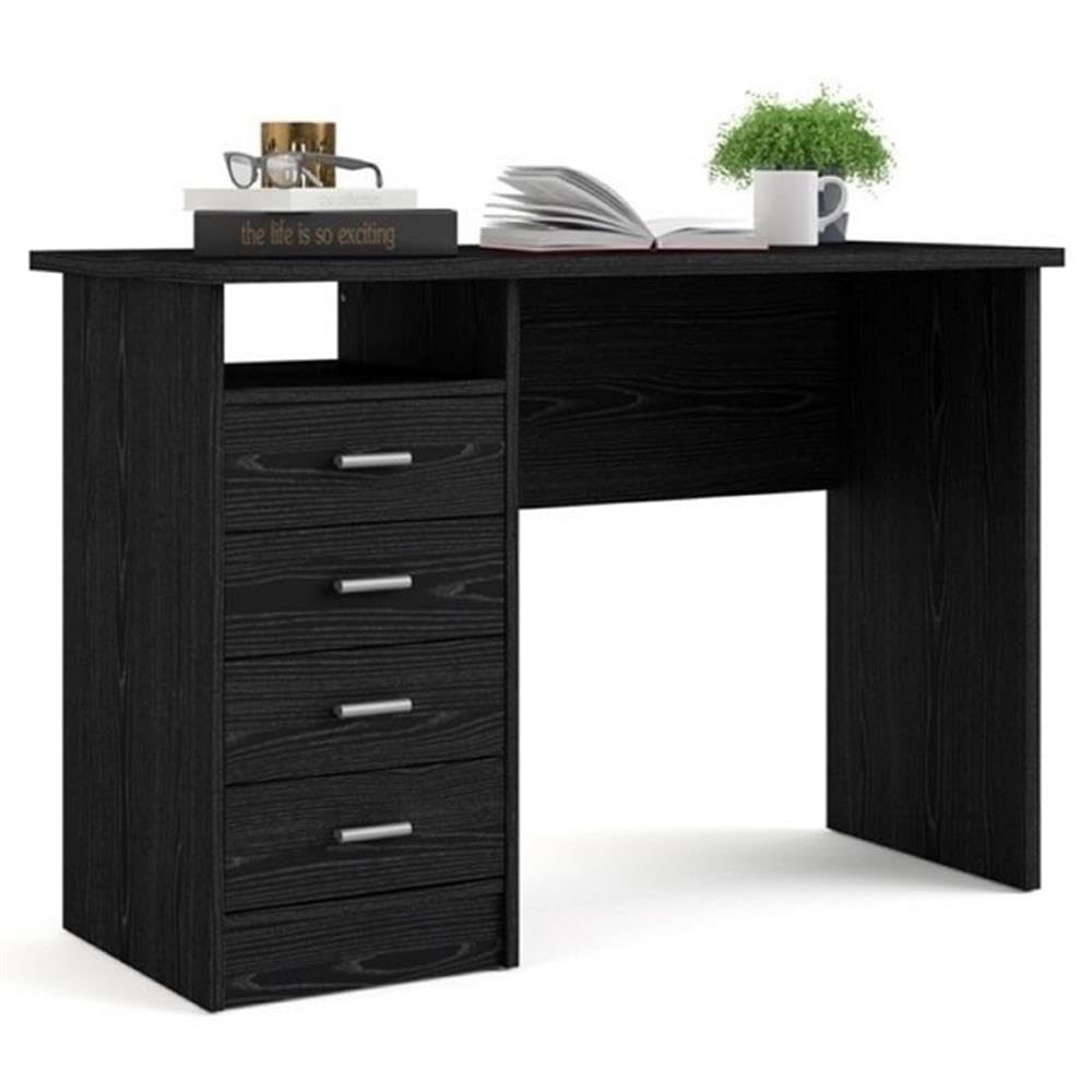 Desk with 4 Drawers Black Woodgrain