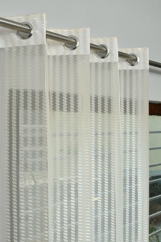 HFI Pack of 1 Tissue Curtains Sheer Panel Transparent Net  7 feet, Door, Cream, Zigzag