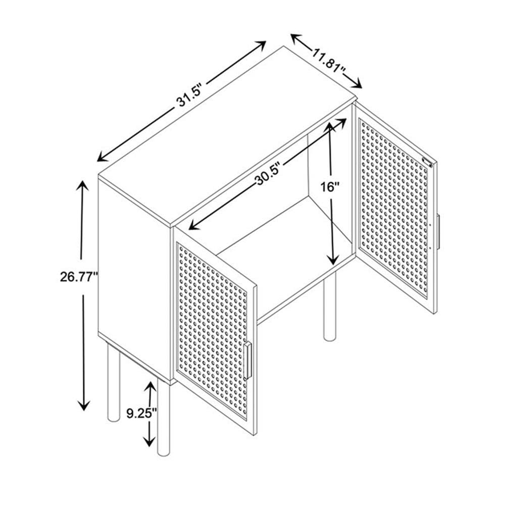 Baxton Studio Maclean Mid-Century Modern Rattan and Natural Brown Finished Wood 2-Door Sideboard Buffet
