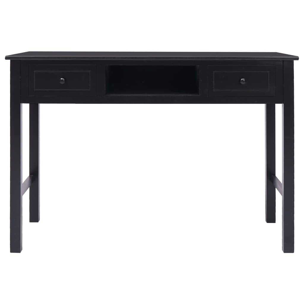 vidaXL Black Wooden Writing Desk 43.3&quot;x17.7&quot;x29.9&quot;, Versatile Office Computer Table with Drawers, Scandinavian Farmhouse Design, Durable Paulownia and Poplar Wood, Home Office Furniture