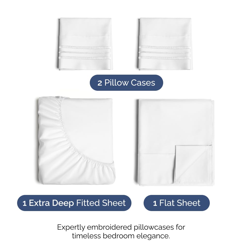 Extra Deep Pocket King Sheets - 4 Piece Breathable & Cooling Bed Sheets - Hotel Luxury Bed Sheet Set - Soft, Wrinkle Free & Comfy - Easily Fits Extra Deep Mattresses - Deep Pocket White Sheets Set