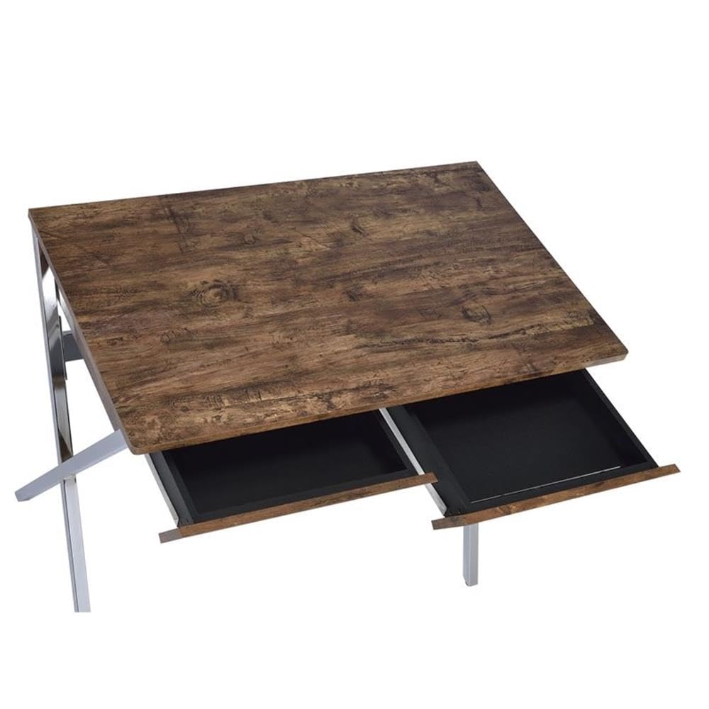 Acme Callers 2-Drawer Wooden Home Office Desk In Weathered Oak And Chrome