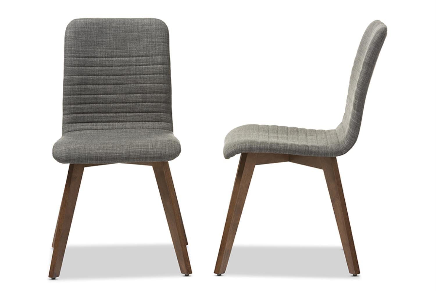 Baxton Studio 2 Piece Sugar Scandinavian Style Fabric Upholstered Walnut Dining Chair Set, Light Gray