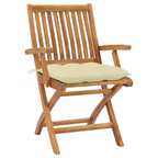 vidaXL 2X Solid Teak Wood Patio Chairs - Cream White Cushions - Foldable Garden Seat - Waterproof - Outdoor Furniture - Deck - 22" x 22.8" x 34.6"