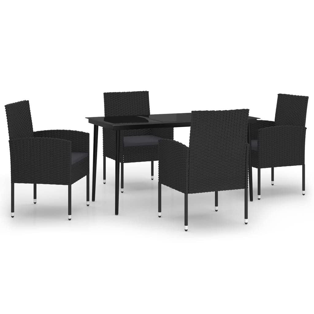 vidaXL 5-Piece Patio Dining Set in Black with PE Rattan Chairs and Glass Top Table, Ideal for Outdoor, Garden, Yard, Poolside