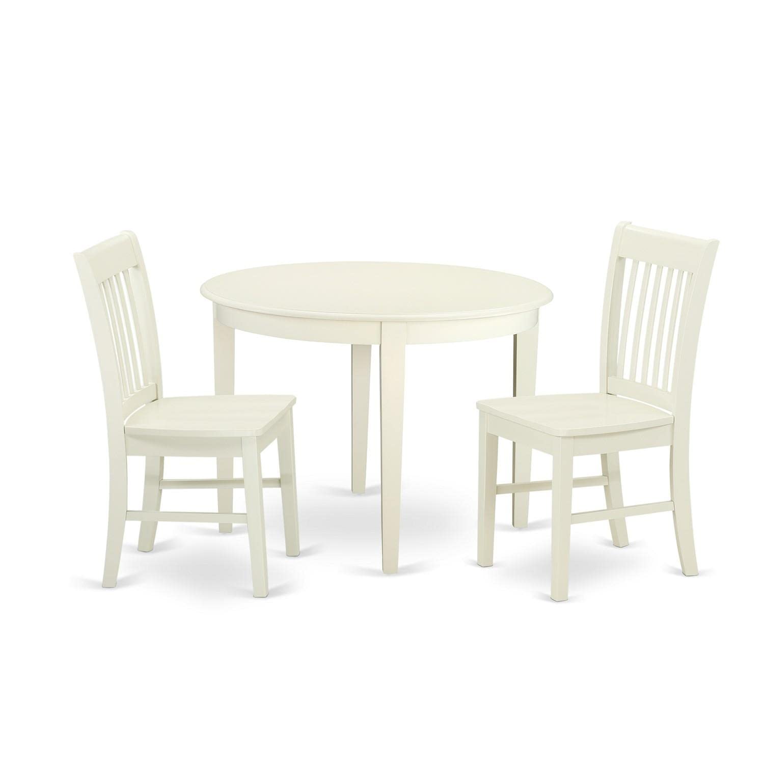 East West Furniture Bono3-Lwh-W 3 Piece Dining Room Table Set Contains A Round Kitchen Table And 2 Dining Chairs, 42X42 Inch, Linen White