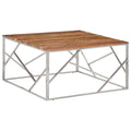 vidaXL Acacia Wood & Stainless Steel Coffee Table - Silver Frame, 39.4x39.4x19.7, Square, Modern Living Room Centerpiece, Solid Wood Top, Easy Clean
