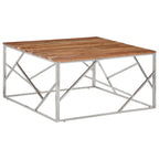 vidaXL Acacia Wood & Stainless Steel Coffee Table - Silver Frame, 39.4x39.4x19.7, Square, Modern Living Room Centerpiece, Solid Wood Top, Easy Clean