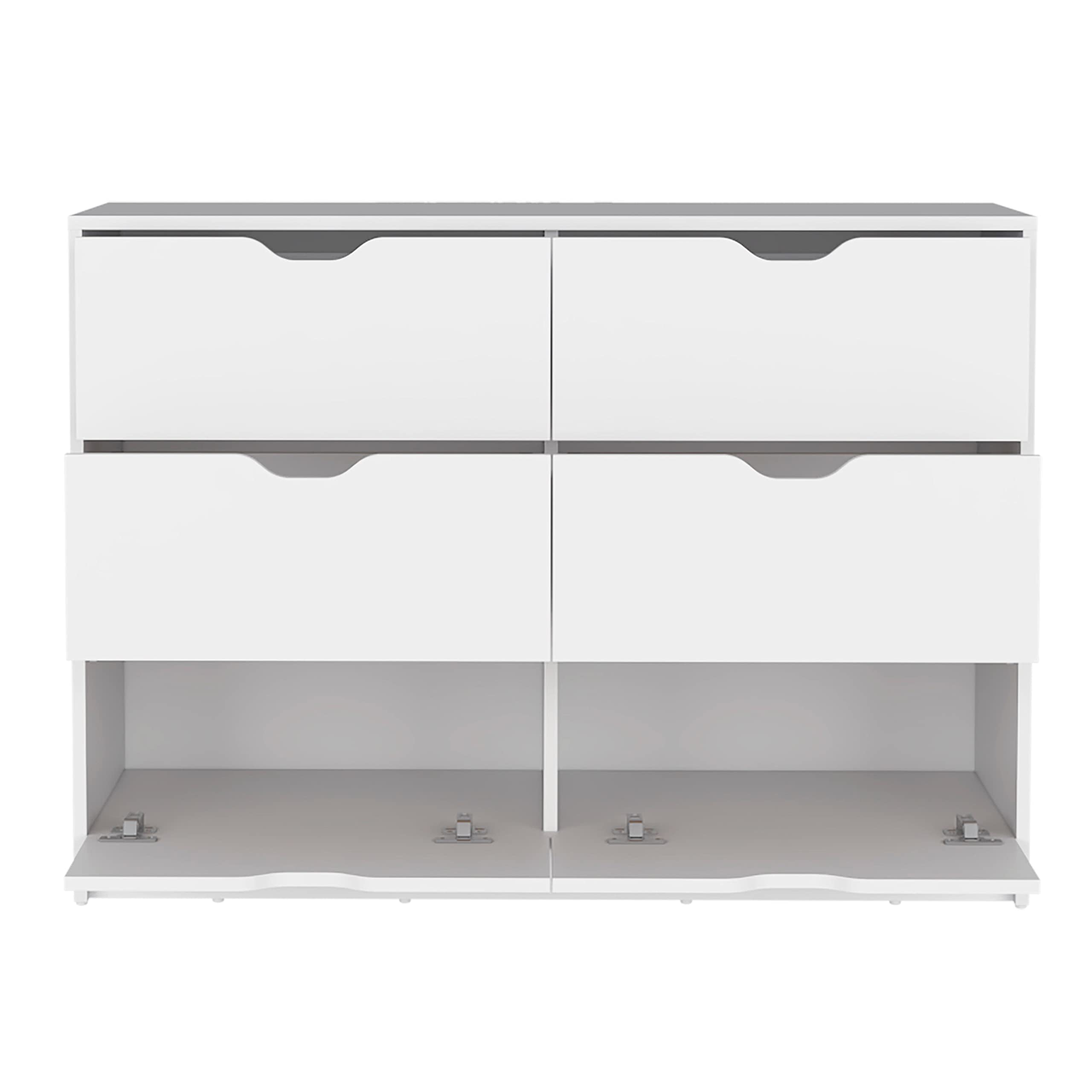 Dresser 30&Quot; H, 4 Drawer Dresser With 2 Lower Cabinets, Drawer Chest, White