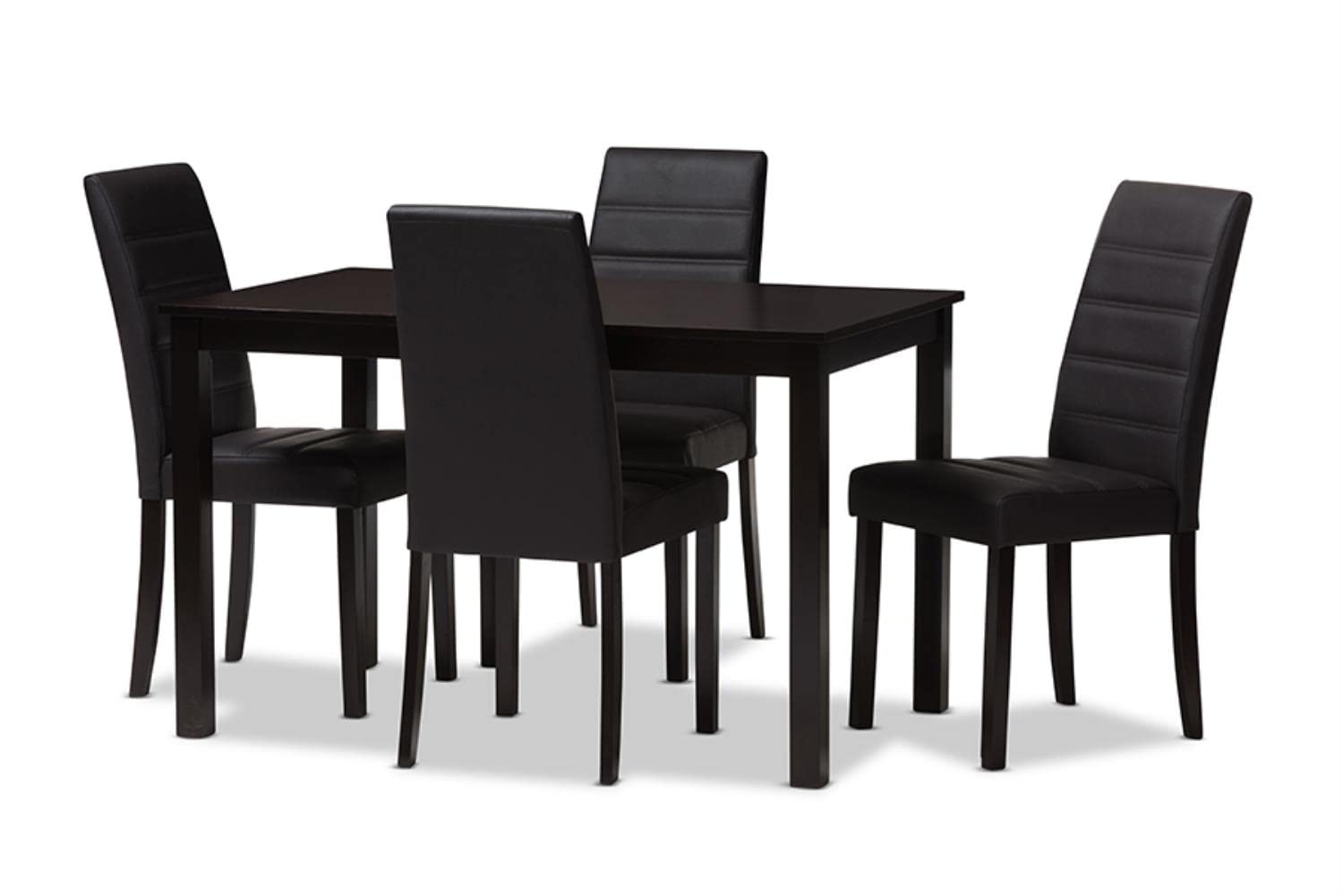 Baxton Studio Lorelle Modern and Contemporary Brown Faux Leather Upholstered 5-Piece Dining Set Brown//Medium Wood/Contemporary/Table/Faux Leather/Rubber Wood/Foam