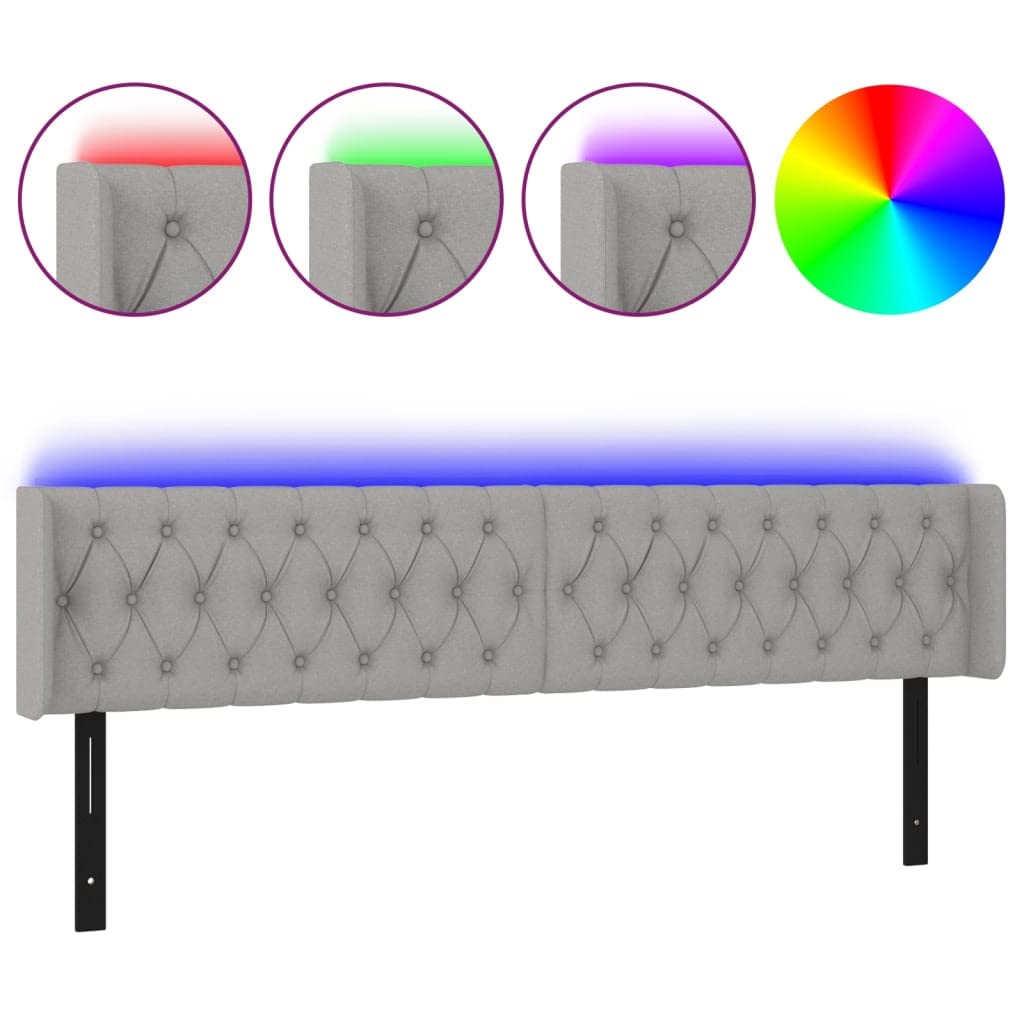 vidaXL LED Headboard, Upholstered Headboard for Bed Home, Bed Headboard with LED Light, Bedroom Furniture, Light Gray 79.9&quot;x6.3&quot;x30.7&quot;/34.6&quot; Fabric