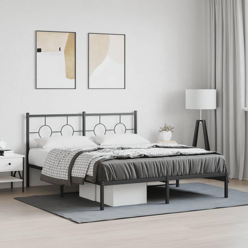 vidaXL Robust Metal Bed Frame with Headboard - Black Steel, 81.5"x61.4"x35.8" - Platform Double Bed for Bedroom with Storage Space