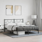 vidaXL Robust Metal Bed Frame with Headboard - Black Steel, 81.5"x61.4"x35.8" - Platform Double Bed for Bedroom with Storage Space