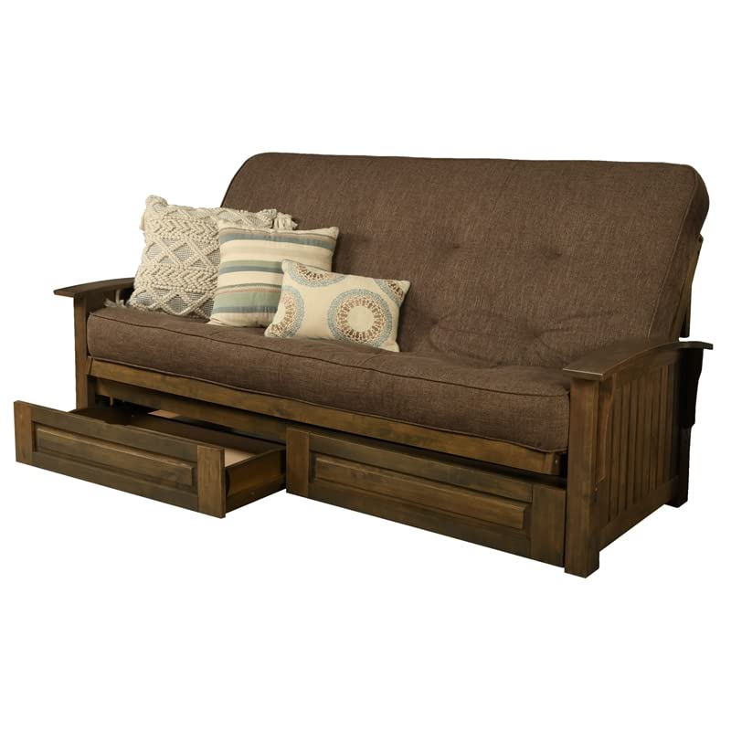 Kodiak Furniture Washington Queen Size Futon Frame with Storage Drawers - Wood Futon Frame with Mattress Included in Linen Cocoa Color