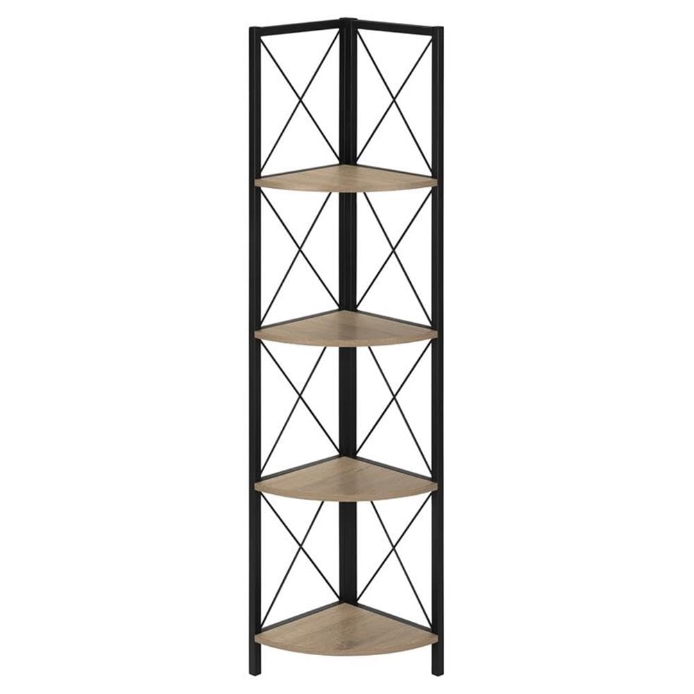 Monarch Specialties I 3648 Bookshelf, Bookcase, Etagere, Corner, 4 Tier, 60' H, Office, Bedroom, Metal, Laminate, Brown, Black, Contemporary, Modern