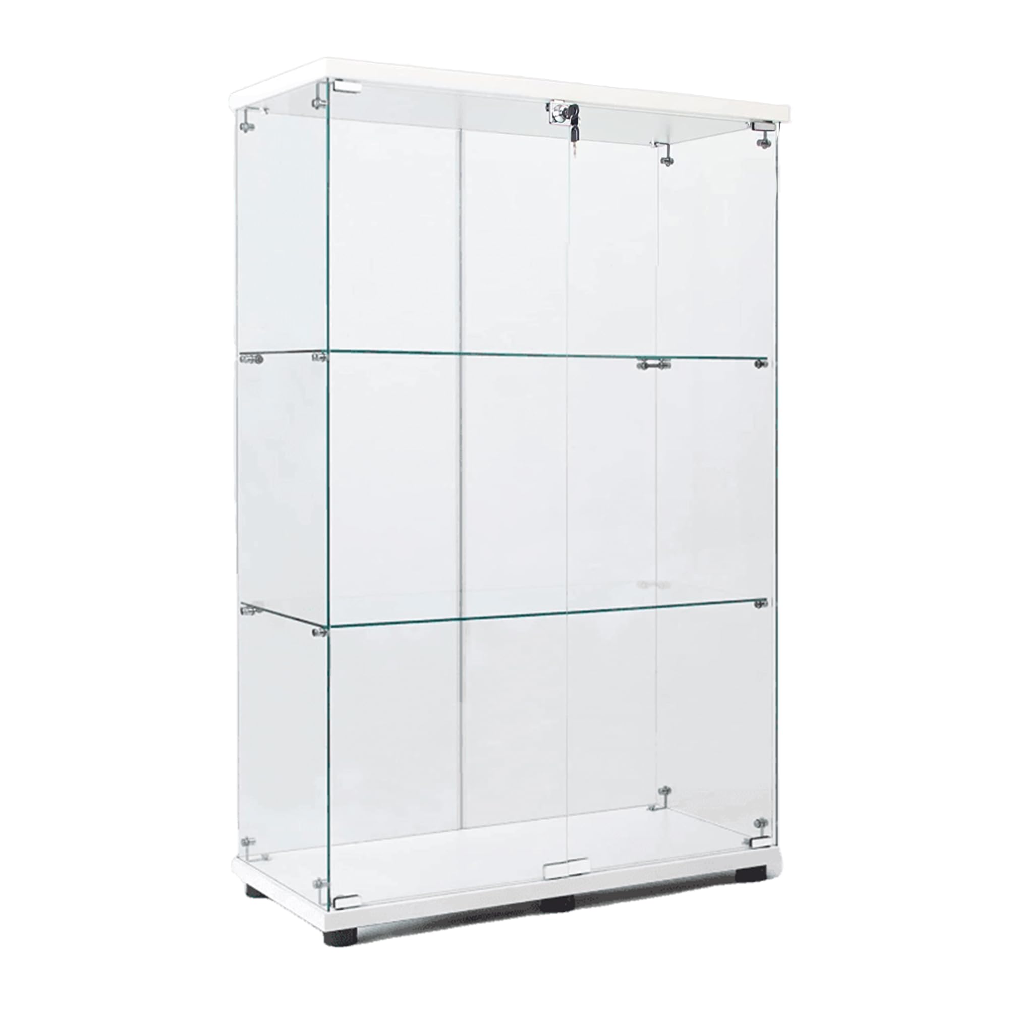 Zipzop Modern 49   Contemporary 3-Shelf Case Glass Display Cabinet in Clear with 2 Doors, Curio Cabinet Collection Display Cas