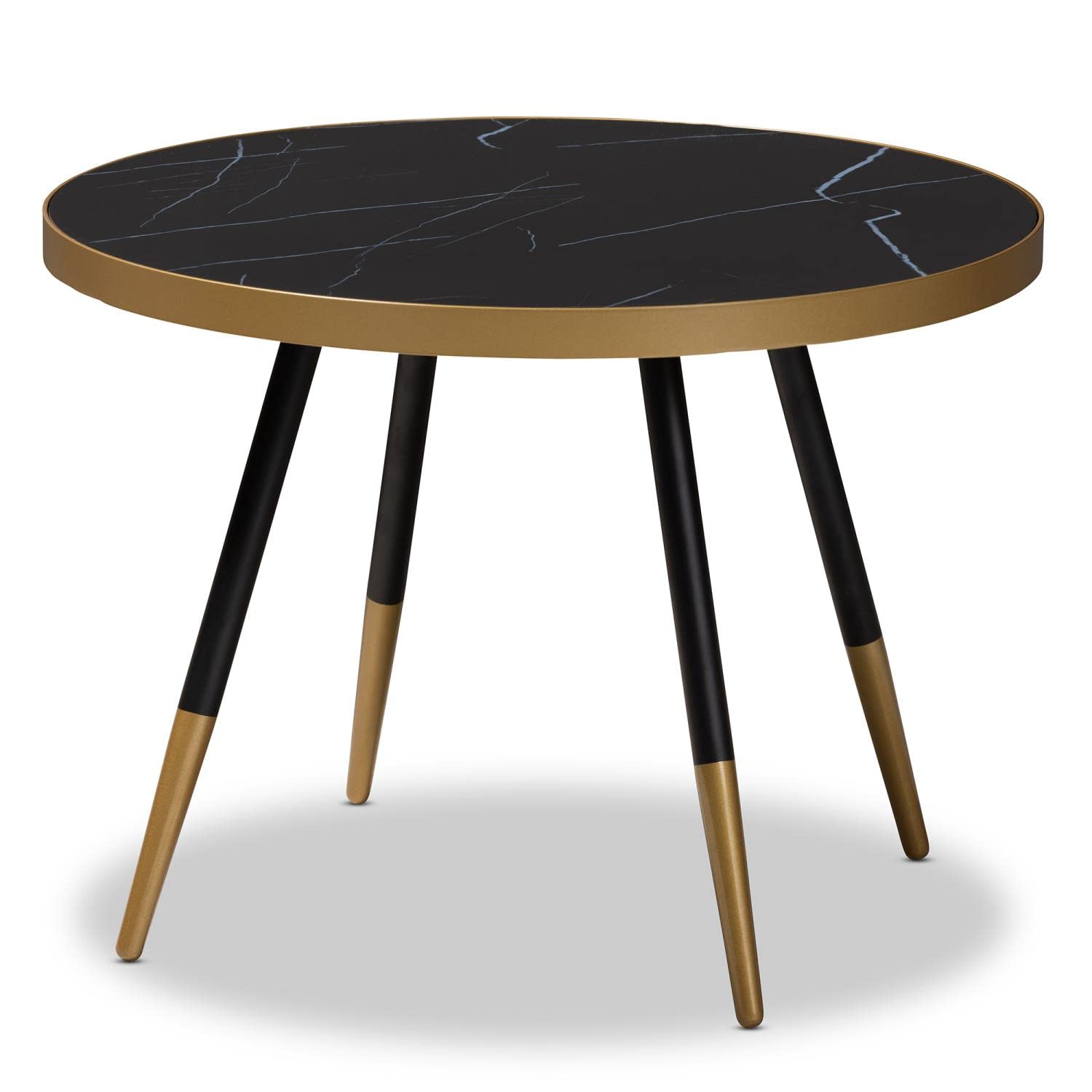 Baxton Studio Lauro Round Marble Print Metal Coffee Table in Black and Gold